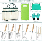 10-Piece Heavy-Duty Gardening Tools Set with Tote Bag - Rust-Proof Aluminum Gardening Hand Tools with Non-Slip Ergonomic Wood Handle - Gardening Supplies Set Ideal Gift for Men & Women