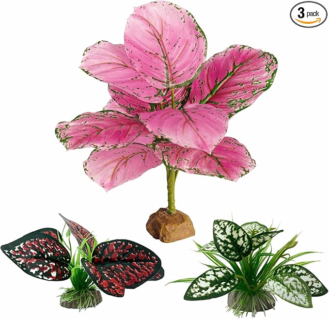 Moonorange Reptile Artificial Plants, Terrarium Plants Decorations Supplies, Aquarium Fish Tank Plants, Amphibian Habitat Hideout Tank Accessories(L Set-3pcs/F)