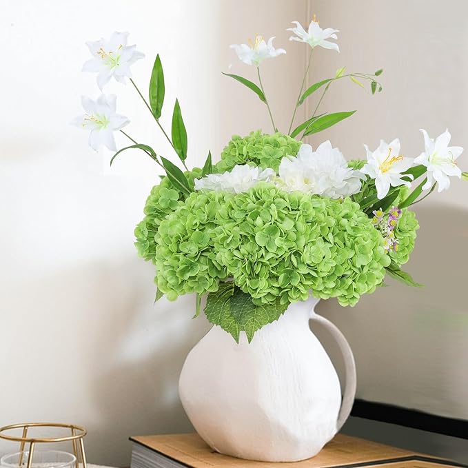 Coferset Green Hydrangea Artificial Flowers 3pcs Lifelike Faux Hydrangea Real Touch Fake Flowers for Home Wedding Christmas Office Party Living Room Decoration,22inch