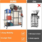 TORACK Garden Tool Stand with Wheels, Rakes Shovels Holder Yard Tools Organizer for Garage, Garden, Shed Indoor/Outdoor Long-Handled Tools Cart(Tool stand with side shelves)