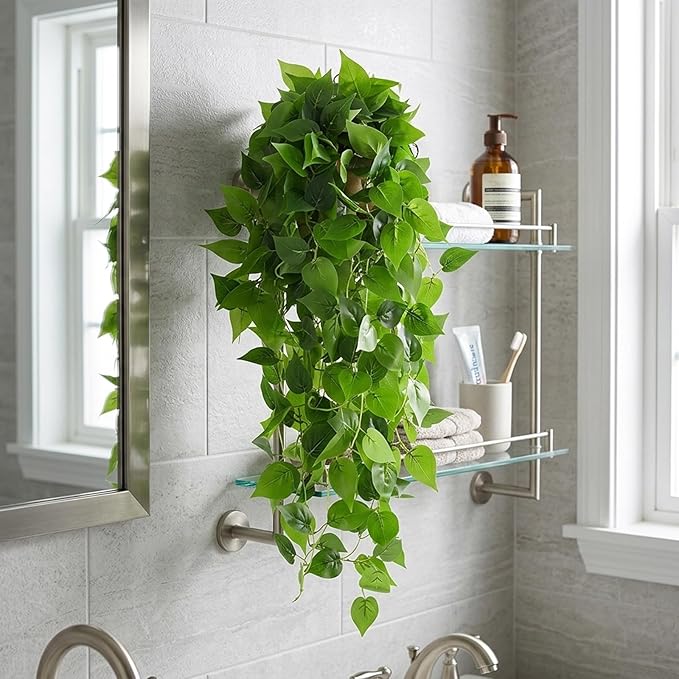 CEWOR 2pcs Fake Hanging Plants for Room Decor, 3.6ft Artificial Ivy Pothos Vine for Wall Living Room Patio Indoor Outdoor Home Shelf Office Decor (No Baskets)