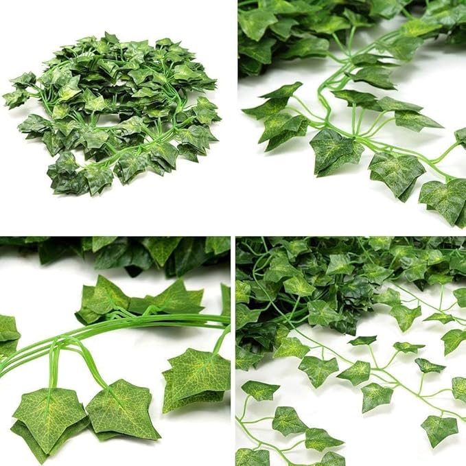 Comtelek 168 FT Artificial Ivy 24 Pack Ivy Vine Garland Ivy Leaves Greenery Garlands Clip Hanging Fake Leaf Plants Faux Green Flowers Decor Home Kitchen Garden Office Wedding Wall