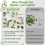 suddus Vine with Fairy Light Plug in, 33ft 100 LED Pothos String Lights Connectable with Remote, Leaf Lights for Bedroom, Room, Wall, Garden, Party, Wedding Dorm Decor (Warm White)