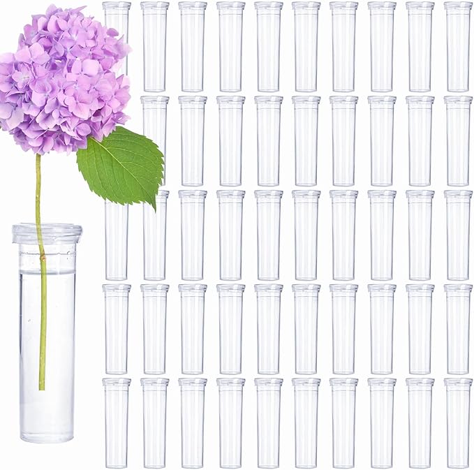 Tosnail 50 Pack Floral Water Tubes, 60 ML Large Capacity Flower Stem Holder, 4" Single Plant Tubes, Flower Water Vials for Fresh Flower Arrangements