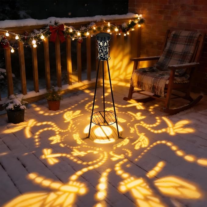RGB Dragonfly Projection Solar Floor Lamps Outdoor,Metal Floor Light with Plant Stand,42.48" Decorative Waterproof Lighting for Garden,Patio,Porch,Yard,Deck