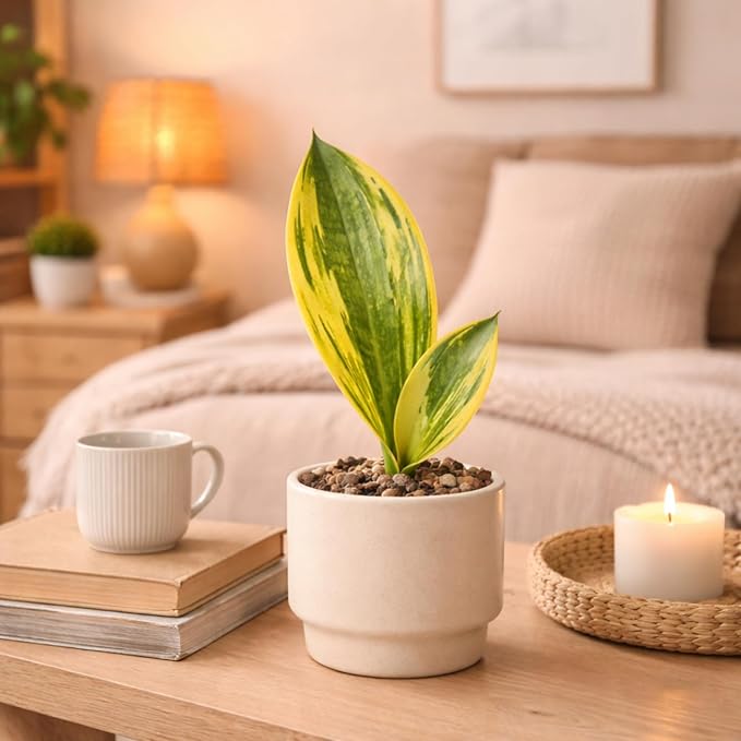 Variegated Whale Fin Plant 8–10 Inch Live Plant – Rare Variegated Sansevieria Masoniana Indoor Succulent, Easy Care Air Purifying Snake Plant, Unique Home Decor Houseplant Gift