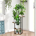 5 Tier Plant Stand Indoor, Thickened Metal Wood Corner Plant Shelf Stands for Multiple Plants, Indoor Tall Plants Stand Tiered Flower Holder for Living Room Patio Garden Balcony(Black+Brown)
