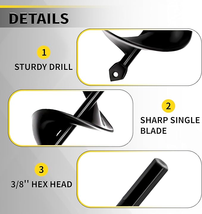 Auger Drill Bit for Planting 1.6"x9"+1.6"x16.5"+2.8"x16.5"+3"x12" Garden Spiral Drill Bit,Heavy-Duty Bulb Auger, Post Hole Digger for 3/8" Hex Driver Drill Solid Shaft