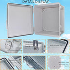 Waterproof Junction Box, ABS Plastic Electrical Box with Stainless Steel Latch, Hinged Cover Electric Project Enclosure Box with Mounting Plate, Wall Brackets 11.8"x11.8"x7.1"
