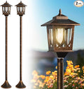 63" Solar Lamp Post Light 2 Pack, Solar Light Posts for Outside Waterproof, Outdoor Lamps for Patio, Backyard, Front Porch Decor, Warm White, Replaceable Bulb
