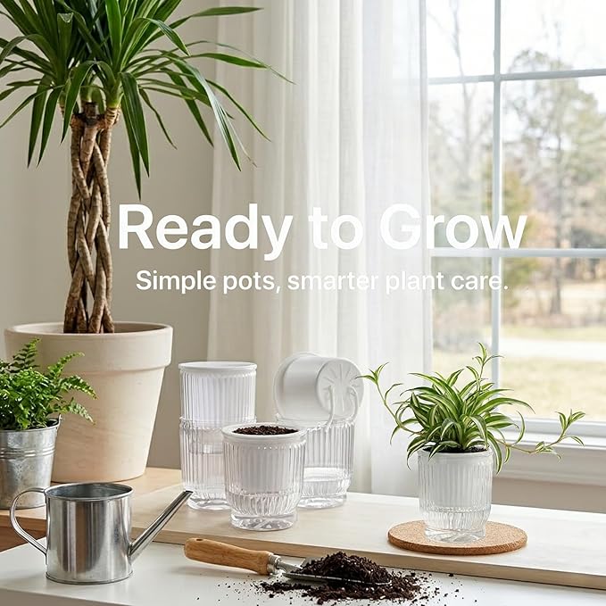 ZOOFOX 10 Pack Self Watering Pots, 4 Inch Small Plant Pots for Indoor Plants, Stripe Plastic Flower Pots for All House Plants, Herbs, Aloe, African Violets, Orchid