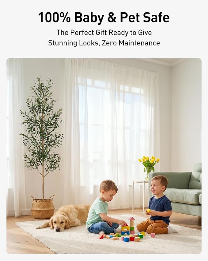 FLOWORLD 7FT Olive Trees Artificial Indoor, Tall Faux Olive Tree 7FT (84in) with Natural Wood Trunk & Realistic Olives, Stable Base, Pet Friendly Artificial Plant for Home Office, Living Room, Outdoor
