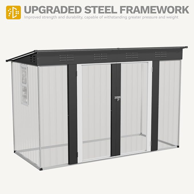 DWVO 9x4ft Metal Outdoor Storage Shed with Window, Lockable Tool Storage Sheds, Oversized Steel Garden Sheds with Sloped Roof for Backyard, Patio, Garage, Lawn, Dark Gray