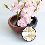 Wazakura Minoyaki Series Japanese Ikebana Essential Tool Kit with Small Round Ceramic Flower Vase and Kenzan Pin Frog for Floral Arranging - Black & Red Kenzan + 2in (61mm) Brass Kenzan
