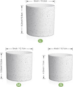 6/5/4 inch Plant Pots, 3 Pack Cylinder Flower Pots for Small Indoor Outdoor Plants, Plastic Planters with Drainage Holes and Saucers for Garden Succulent House Plants, Speckled White