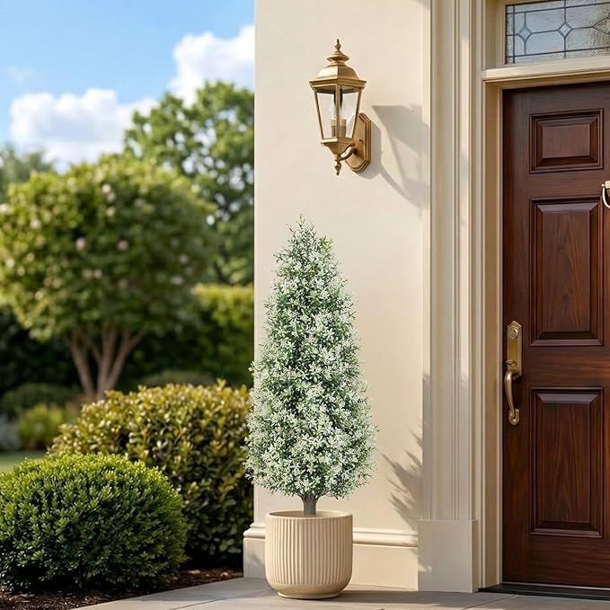 PATIO CHOICE 3ft Artificial Topiary Trees with Ground Spike Set of 2 Outdoor Faux Plants Realistic Faux Bushes and Shrubs Decorations for Outdoor Front Porch Garden