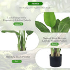 Birds of Paradise Plant Artificial, 4FT Fake Plants Faux Banana Leaf Tree with 9 Banana Leaves, Lifelike Tall Fake Tropical Palm Indoor Silk Floor Plant in Black Pot for House,Office,Room,Home Decor