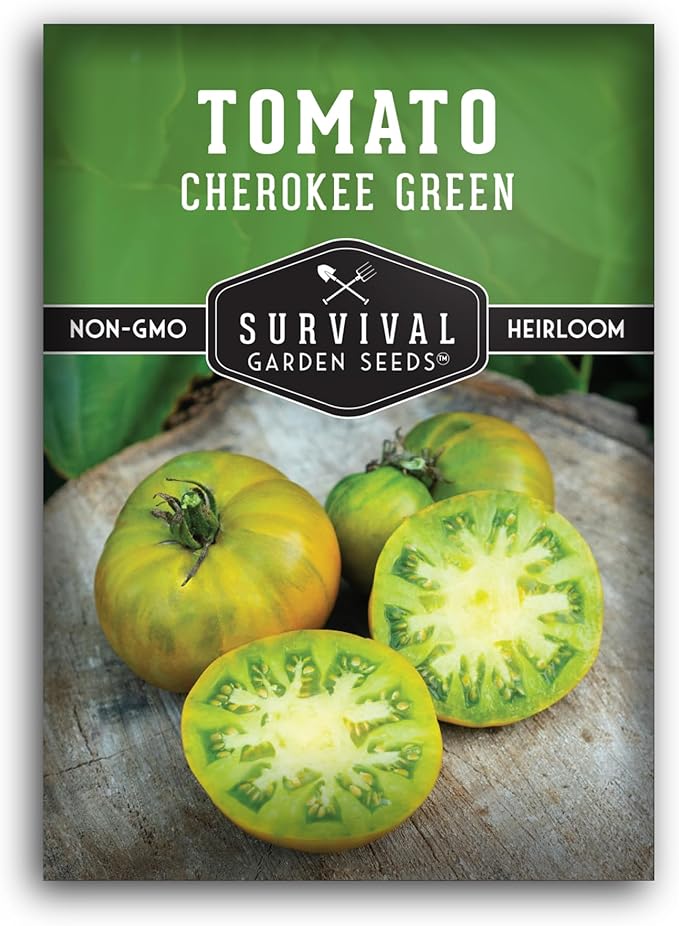 Cherokee Green Tomato Seeds for Planting – Heirloom Green Tomato Variety with Rich Sweet Flavor – Large Non-GMO Beefsteak Tomatoes for Slicing and Salads – Survival Garden Seeds (1 Pack)