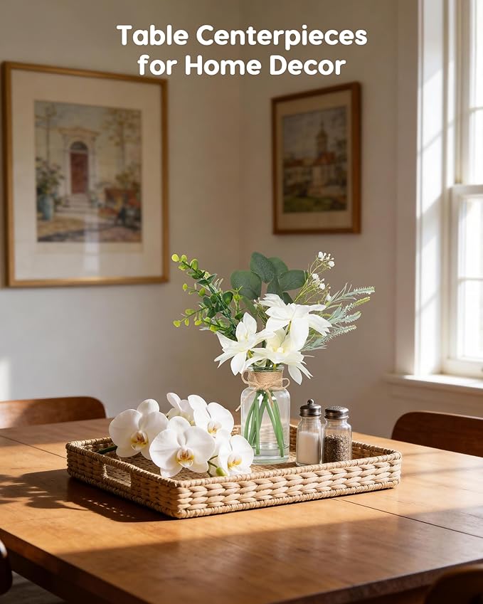 Velener Artificial Flowers with Stems Fake Flowers in Vase with Faux Water, Fake Plants for Home Decor, Office Kitchen Bathroom Farmhouse Living Room Coffee Table Faux Centerpieces for Tables
