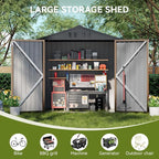 COMHOMA Shed Outdoor Storage Shed Metal,Lockable Doors Tool Sheds with Sloping Roof,Steel Garden Shed with Air Vent for Backyard,Patio,Lawn,Poolside(Brown,8'x6')