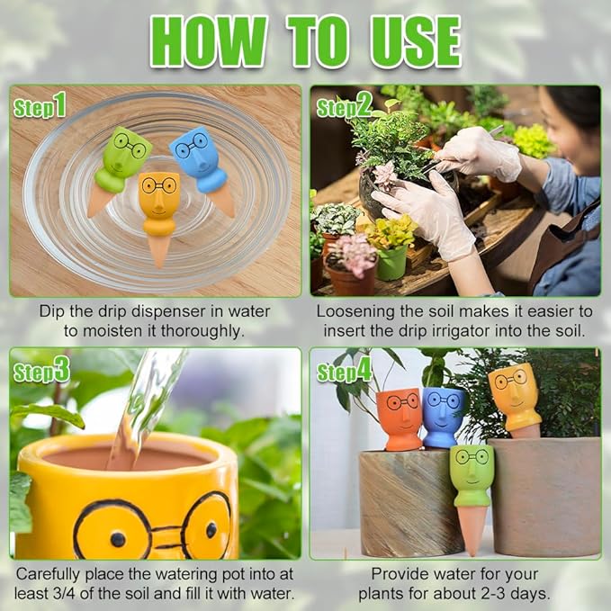 Terracotta Watering Stakes Large Head 4-Pack - Eco-Friendly Indoor/Outdoor Automatic Plant Hydration System, Delightful Slow Release Watering for Time-Saving Care