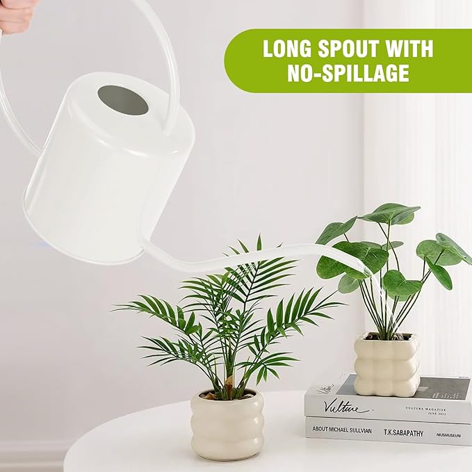 Plant Watering Can, 50 oz / 1500 ml Stainless Steel Metal - Modern Decorative with Long Spout for Indoor Potted Plants, Bonsai, Garden Flowers, Cream White