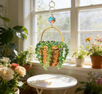 Bling Suncatcher String of Beads Plant Hanging Basket, Cute Handcrafted Crystal Succulent Sun Catchers for Window Hanging, Shiny Garden Crystal Sun Catcher Plant Lover Gift Mom Gifts (Green)