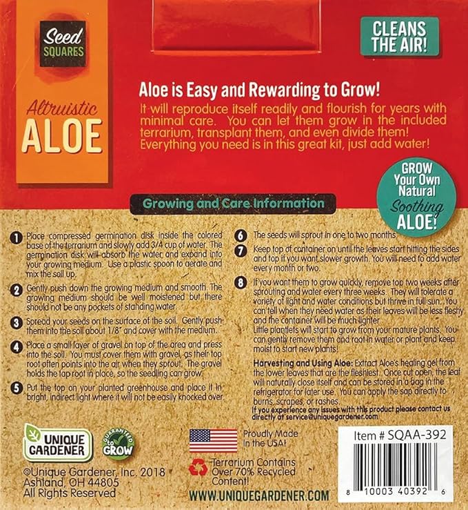 Grow Your Own Aloe Plant - Nurture Your Own Altruistic Aloe Plant Terrarium Starter Kit with Complete Supplies for Easy-to-Grow Indoor Succulents - Just Add Water