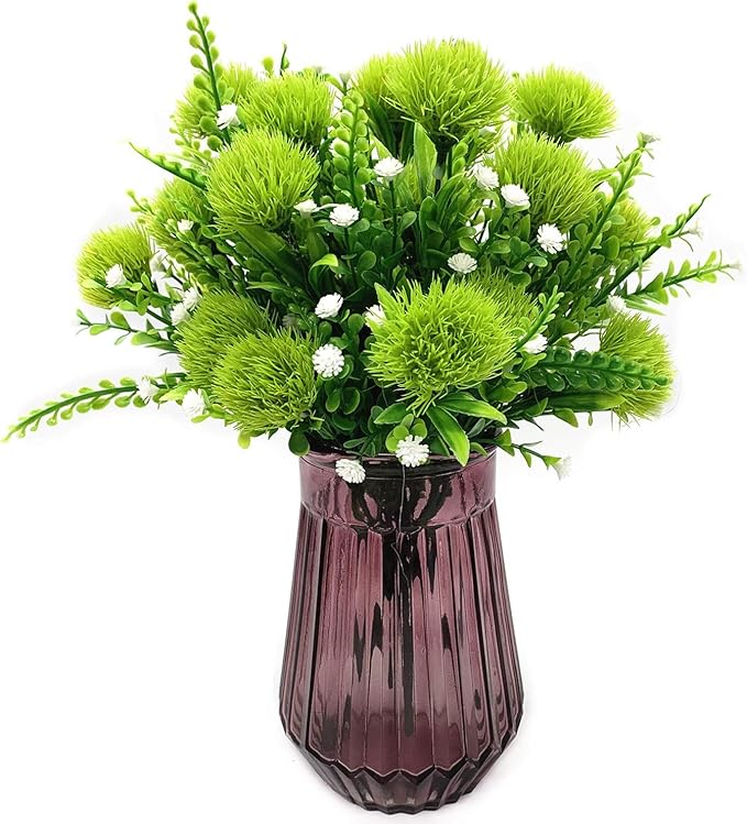 CATTREE Artificial Dandelion Plants, Plastic Flowers Shrubs Bushes Fake Grass Wedding Indoor Outdoor Home Garden Verandah Centerpieces Arrangements Party Decoration Planting Filler - Green 4 Pack