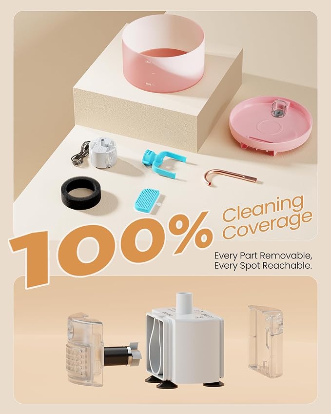 Cat Water Fountain for Cats Indoor: 67oz/2L GIOTOHUN Cat Fountain - Silent Pet Water Fountain for Drinking - Pink Cat Drinking Founttain - Faucet Pet Fountain - Contains 6 Filters + 3 Sponges