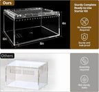 Reptile Terrarium Starter Kit, PC Habitat w/Magnetic Lid & Full Ventilation, Scorpion Habitat, Tarantula Enclosure, Spiders Cage, Insect Terrarium, Mantis & Small Frog Terrarium, 8"x6"x4" Assembled