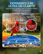 Smart Bird Feeder with Camera 2.5K QHD, AI Identify 16000+ Birds, Auto-Capture & Motion Detection, IP65 Waterproof, 5W Solar Panel, 140° Field of View, Bird Watching Gift