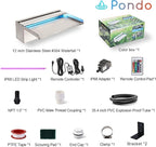 12'' APP Control Pool Waterfall with RGB LED Lights, Stainless Steel Pond Fountain Set for Outdoor Decorations, Patio Waterfall Spillway Kit w/16 Color Changing, Easy Install