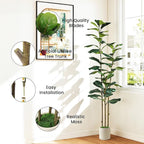 Alupssuc 6FT Artificial Fiddle Leaf Fig Tree with White Planter Pot, 6 feet Tall Fake Tree for Home Decor, Faux Ficus Tree Fake Moss for Indoor Outdoor Office Living Room