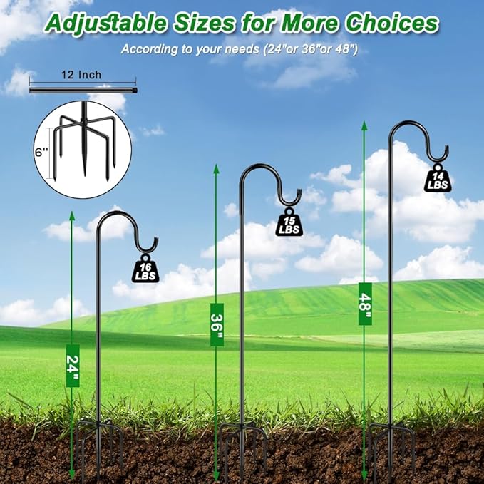ANIDEER 48" Shepherds Hooks for Outdoor, Heavy Duty Garden Bird Feeder Pole for Hanging Bird Feeder, Plant Baskets, Solar Light Lanterns, Outdoor Plant Hanger Hook with 5 Base Prongs,1 Packs