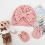 BQUBO Baby Turban Hats and Mittens Set Newborn Infant Hospital Hats Caps with Bows for Baby Boys Girls 0-12 Months