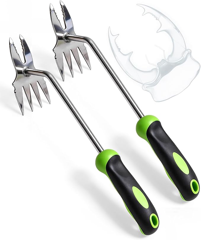 Hand Weeder Puller Tool, Heavy-Duty Stainless Steel Root Removal Tool with Ergonomic Non-Slip Handle, Manual Dandelion Remover for Garden Lawn Yard, Handheld Weeding Tool for Deep Roots, 2 Pack