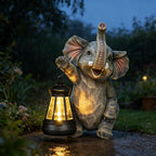Solar Garden Statue Outdoor Elephant Decor Lights, Figurine with Solar Lantern, Yard Decorations for Patio Porch Home, Christmas Elephant Gifts for Women - Unique Housewarming Gifts