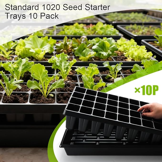 RooTrimmer 10 Pack 1020 Seed Starter Trays and 10 Pcs 40 Cell Plug Trays, Thick Durable Seedling Plastic Nursery Tray for TD542 1020 Tray Germination (10 Sets)