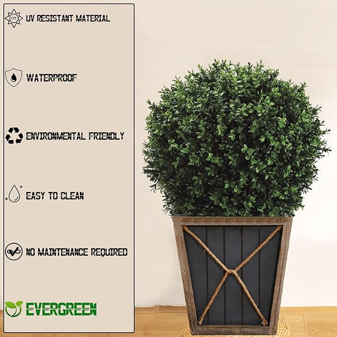 Artificial Boxwood Topiary Trees Set of 2, 26" Tall UV Resistant Real Touch Faux Plants in Pots for Front Porch, Entryway & Patio Decor