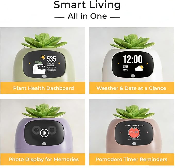 Smart Pet Planter, Smart Plant Pot, With Artificial Intelligence, Time Weather Display, And Multiple Expressions Animation,Lovely Plant Companion, For Desktop Decoration, Gifts,Plant-Free (Violet)