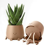 TOPOLA Happy Face Planter, 5.2 Inches Plastic Plant Pot, Self Watering Plant Pot with Drainage Holes for Indoor Outdoor, Succulent Pot, Funny Flower Pot, Khaki