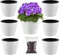 6 Packs 6.5 Inches Self Watering Pots for Indoor Plants Large Plastic African Violet Pots Home Flower Pot Planters for Devil's Ivy, Spider Plant, White