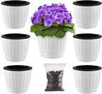6 Packs 6.5 Inches Self Watering Pots for Indoor Plants Large Plastic African Violet Pots Home Flower Pot Planters for Devil's Ivy, Spider Plant, White