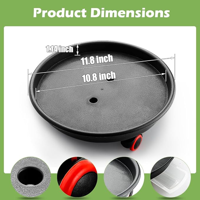 3 Pack 16 Inch Large Plant Pots with Rolling Saucers & Drainage Holes,Heavy Duty Plastic Planters for Indoor Outdoor Plants,Large Flower Pots with Wheels for Tall Plants(Black)