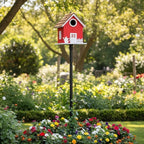 2026 Vinyl Water Proof Bird House for Outside, Shingle Roof Bluebird House Nesting Box, Squirrel Proof Hanging Birdhouse, 5 Years Weatherable for Outdoor Decoration,Bird Box for Pole (Red)