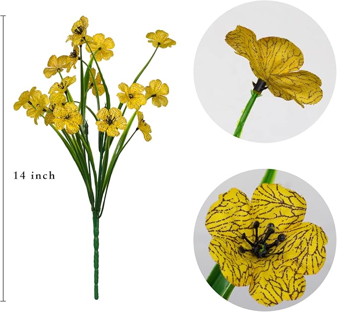 21 Bundles Artificial Outdoor UV Resistant Flowers No Fade Fake Outside Flowers Plastic Greenery Faux Shrubs Garden Porch Window Box Home Decoration (Yellow)