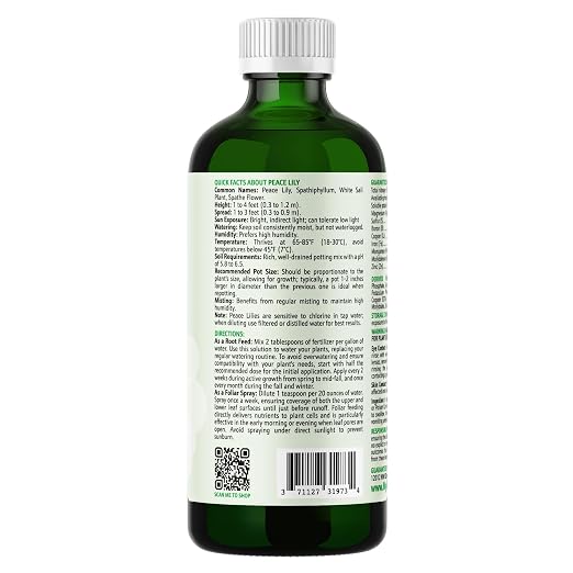 GARDENWISE Peace Lily Fertilizer: 3-1-2 Liquid Fertilizer with Essential Micronutrients - The Ultimate Food for Spathiphyllum, Perfect for Indoor Plants (8 OZ)