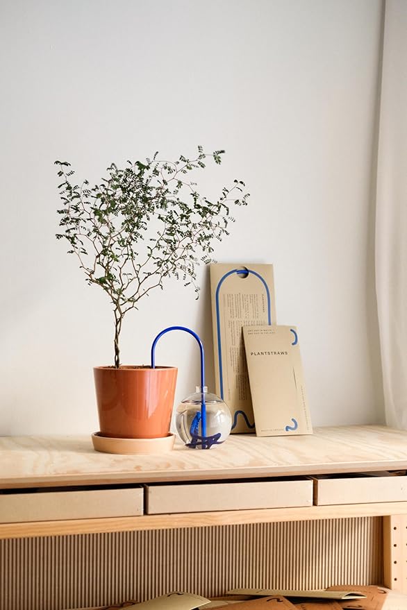 Beautiful Self-Watering Wick System for Effortless Plant Care, Automatic Drip Irrigation, Sustainable & Stylish Scandinavian Design, Ideal for House Plants (M, Klein Blue)