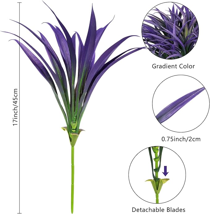 Ouddy Decor 20 Pcs Fake Outdoor Plants Artificial Grass Greenery Stems Faux Plastic Plants UV Resistant for Spring Summer Indoor Outside Garden Hanging Planter Porch Window Box Home Decor, Purple